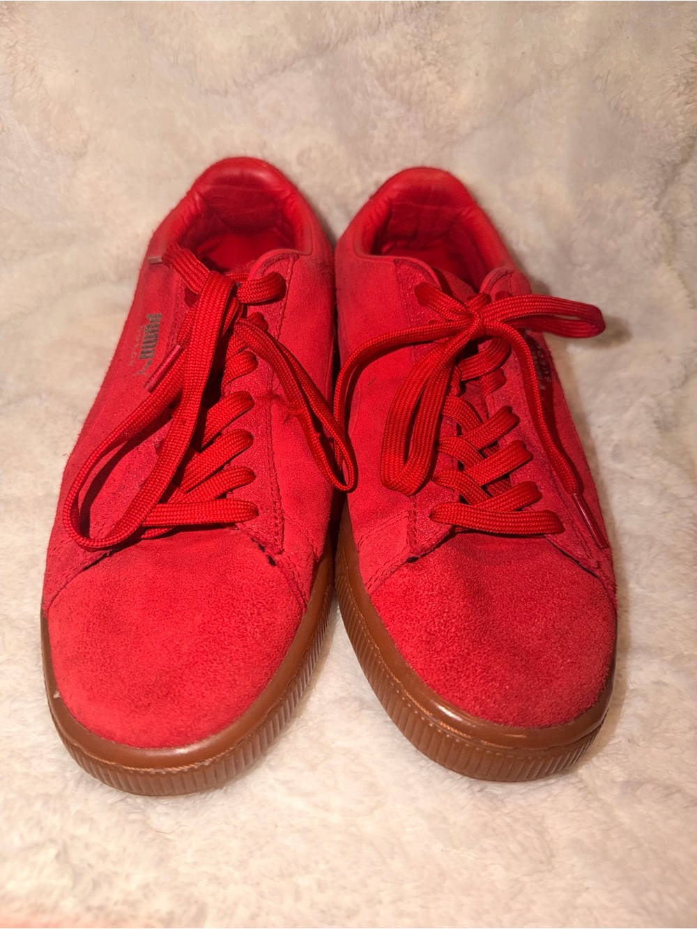 Puma Red Suede Sneakers with Gum Sole